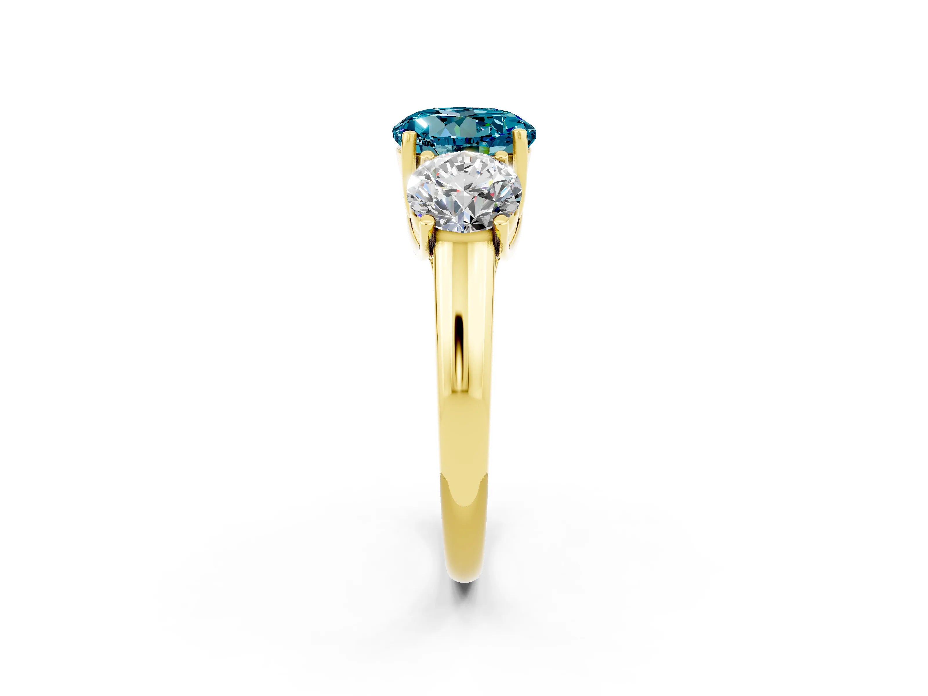 Yellow gold Three-Stone Round Cut Blue Topaz Engagement Ring with Prong Setting_2