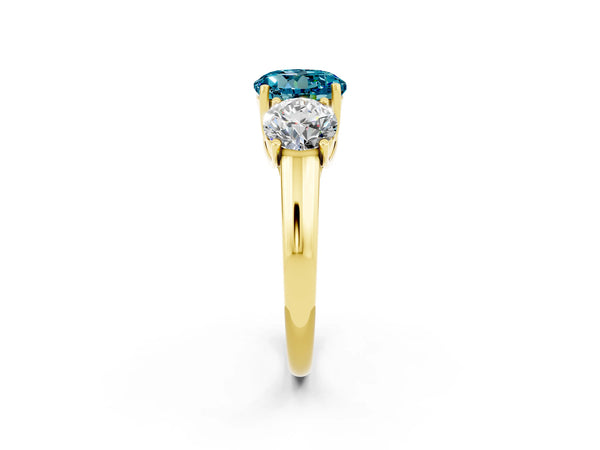 Yellow gold Three-Stone Round Cut Blue Topaz Engagement Ring with Prong Setting