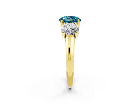 Yellow gold Three-Stone Round Cut Blue Topaz Engagement Ring with Prong Setting_2
