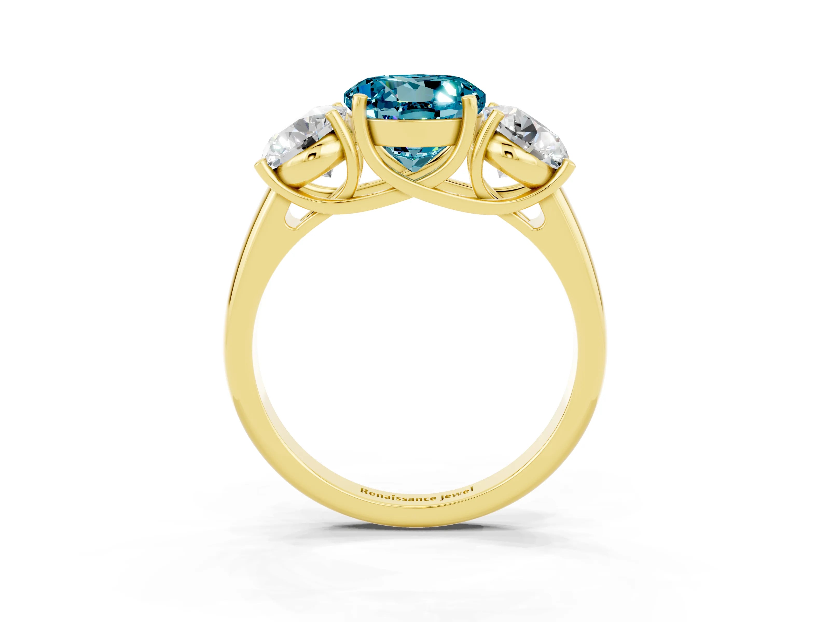 Yellow gold Three-Stone Round Cut Blue Topaz Engagement Ring with Prong Setting_3