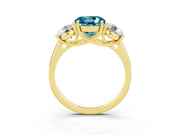 Yellow gold Three-Stone Round Cut Blue Topaz Engagement Ring with Prong Setting