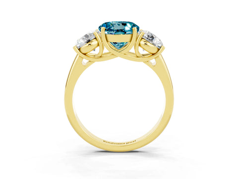 Yellow gold Three-Stone Round Cut Blue Topaz Engagement Ring with Prong Setting_3