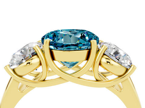 Yellow gold Three-Stone Round Cut Blue Topaz Engagement Ring with Prong Setting_4