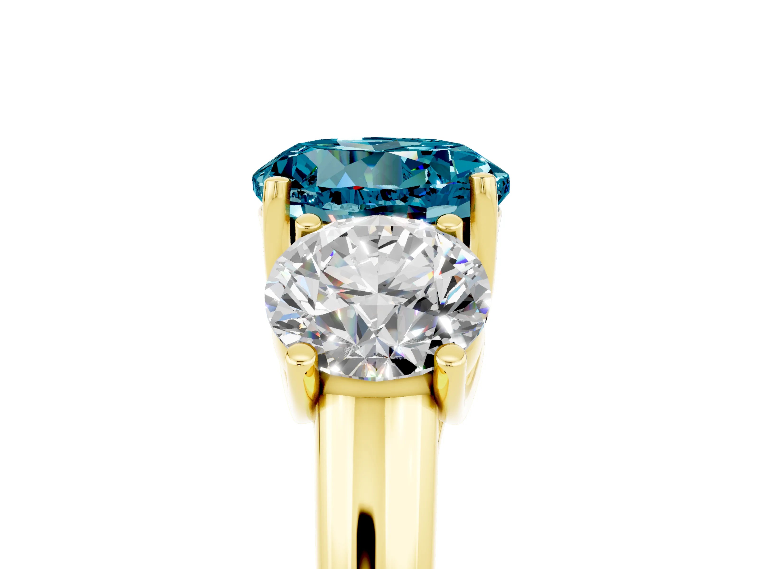 Yellow gold Three-Stone Round Cut Blue Topaz Engagement Ring with Prong Setting_5