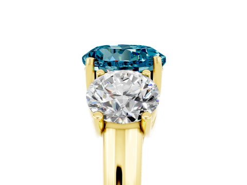Yellow gold Three-Stone Round Cut Blue Topaz Engagement Ring with Prong Setting_5