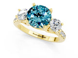 Yellow gold Three-Stone Round Cut Blue Topaz Pavé Band with Four-Prong Setting_1
