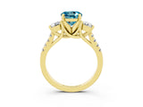 Yellow gold Three-Stone Round Cut Blue Topaz Pavé Band with Four-Prong Setting_3