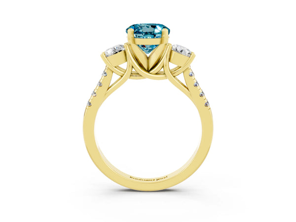 Yellow gold Three-Stone Round Cut Blue Topaz Pavé Band with Four-Prong Setting