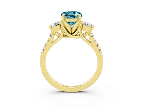 Yellow gold Three-Stone Round Cut Blue Topaz Pavé Band with Four-Prong Setting_3