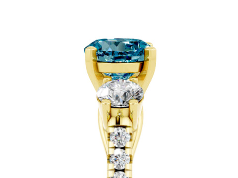Yellow gold Three-Stone Round Cut Blue Topaz Pavé Band with Four-Prong Setting_5