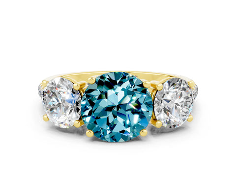 Yellow gold Three-Stone Round Cut Blue Topaz Ring with Pavé Band and Prong Setting_12