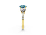 Yellow gold Three-Stone Round Cut Blue Topaz Ring with Pavé Band and Prong Setting_14