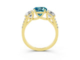 Yellow gold Three-Stone Round Cut Blue Topaz Ring with Pavé Band and Prong Setting_15