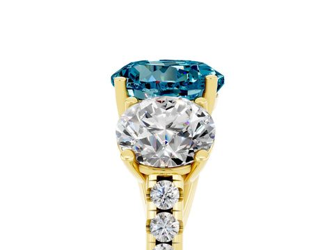 Yellow gold Three-Stone Round Cut Blue Topaz Ring with Pavé Band and Prong Setting_17