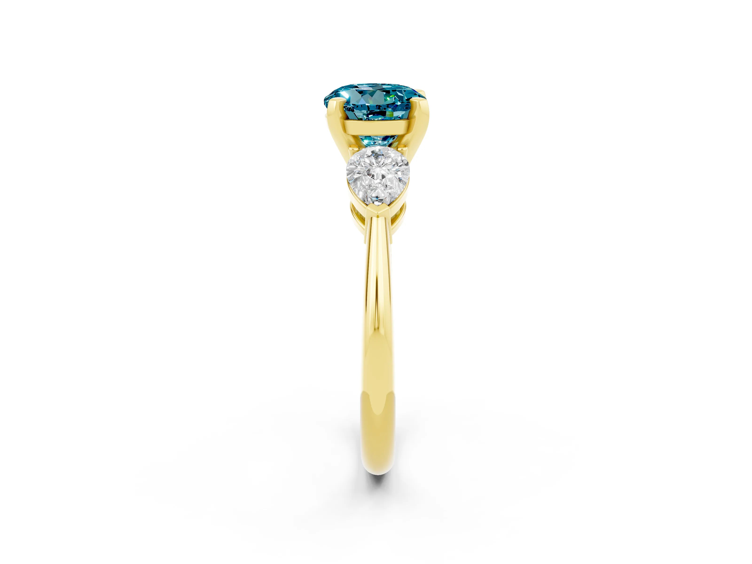 Yellow gold Three-Stone Round Cut Blue Topaz Ring with Pear Side Stones and Four-Prong Setting_2