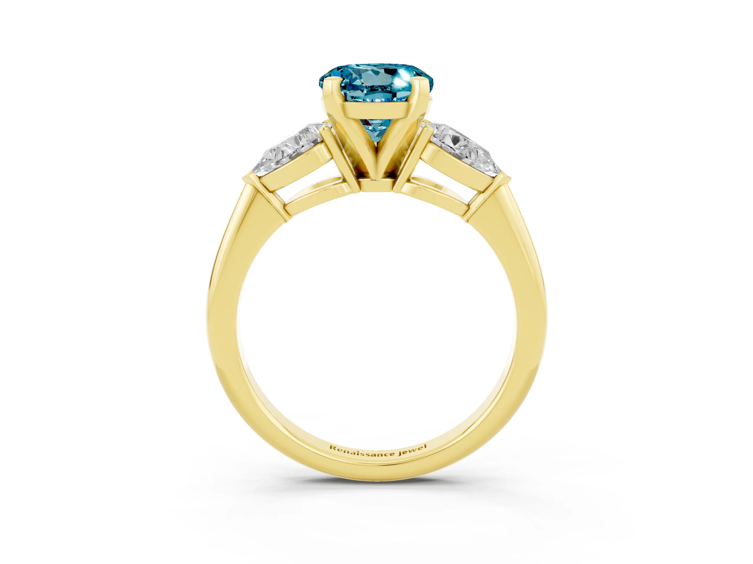 Yellow gold Three-Stone Round Cut Blue Topaz Ring with Pear Side Stones and Four-Prong Setting_3