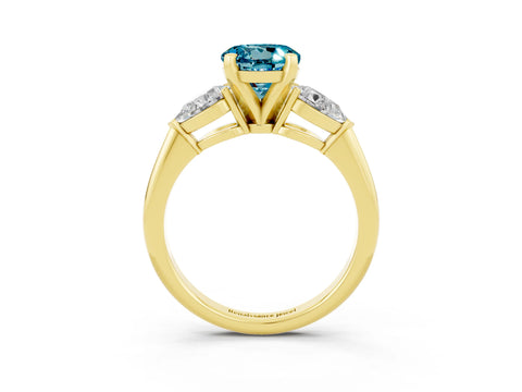 Yellow gold Three-Stone Round Cut Blue Topaz Ring with Pear Side Stones and Four-Prong Setting_3