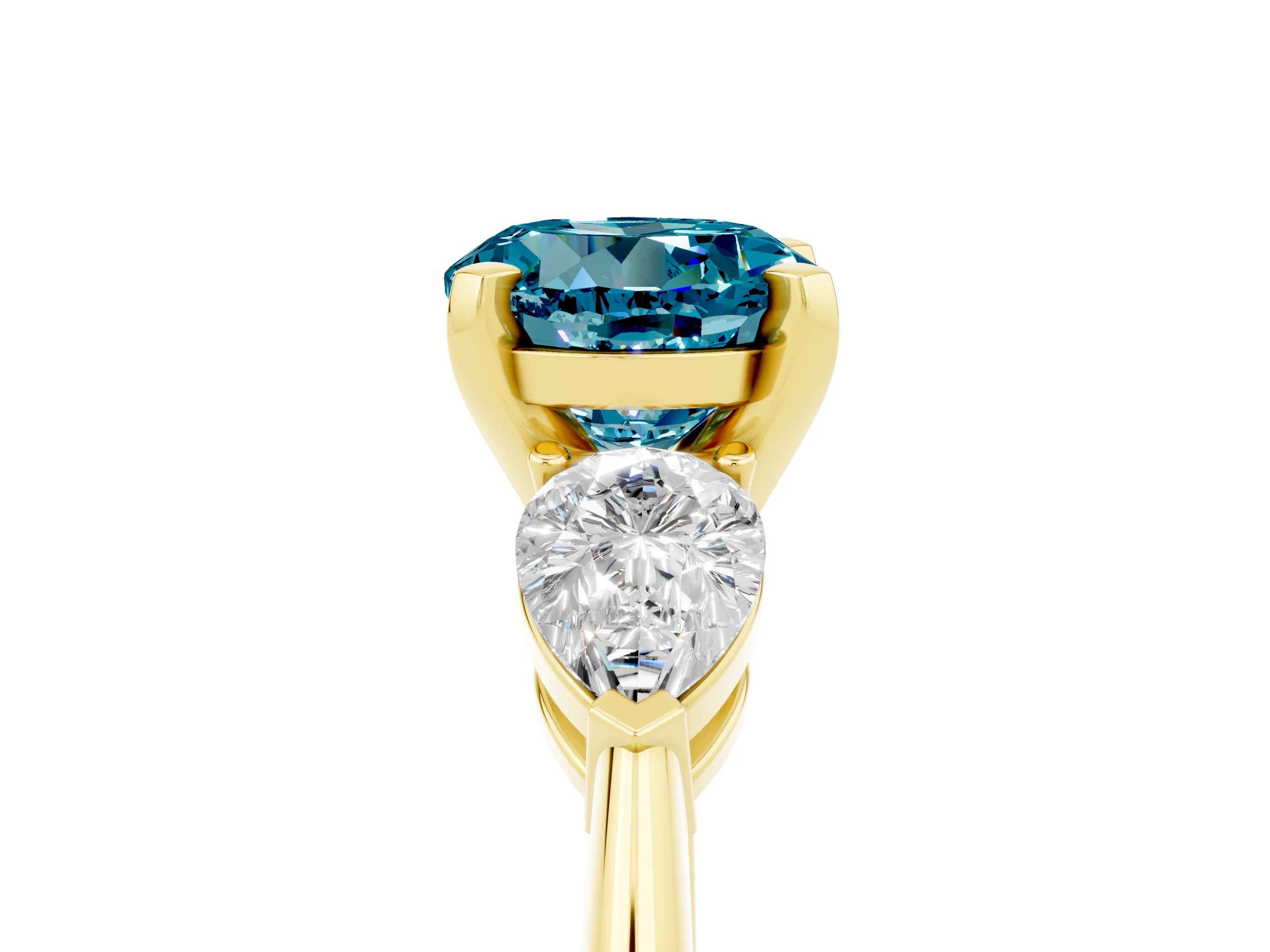 Yellow gold Three-Stone Round Cut Blue Topaz Ring with Pear Side Stones and Four-Prong Setting_5
