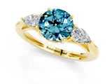 Yellow gold Three-Stone Round Cut Blue Topaz Ring with Pear  Side Stones in Four-Prong Setting_26