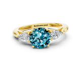 Yellow gold Three-Stone Round Cut Blue Topaz Ring with Pear  Side Stones in Four-Prong Setting_49