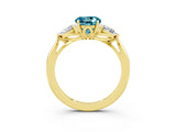 Yellow gold Three-Stone Round Cut Blue Topaz Ring with Pear  Side Stones in Four-Prong Setting_52
