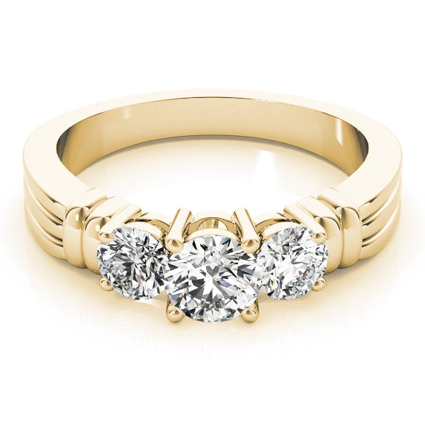 Yellow gold Three-Stone Round Cut Channel Set Diamond Ring with Four-Prong Setting 1