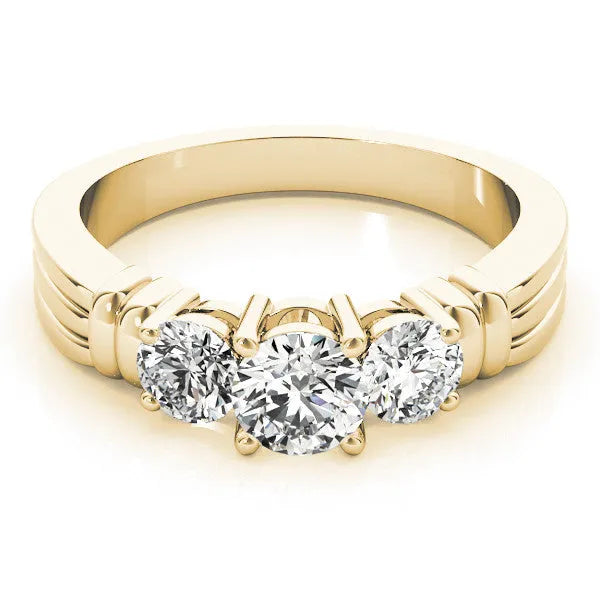 Yellow gold Three-Stone Round Cut Channel Set Diamond Ring with Four-Prong Setting