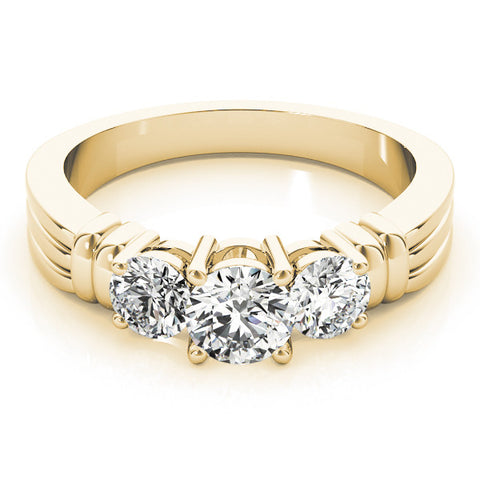 Yellow gold Three-Stone Round Cut Channel Set Diamond Ring with Four-Prong Setting 1