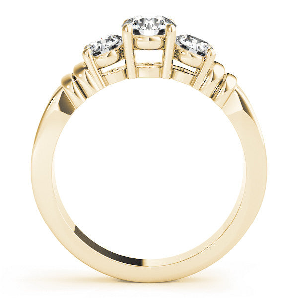 Yellow gold Three-Stone Round Cut Channel Set Diamond Ring with Four-Prong Setting 2