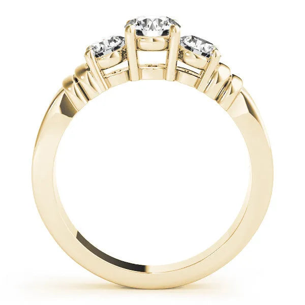 Yellow gold Three-Stone Round Cut Channel Set Diamond Ring with Four-Prong Setting