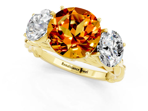 Yellow gold Three-Stone Round Cut Citrine Braided Band Ring with Four-Prong Setting_13