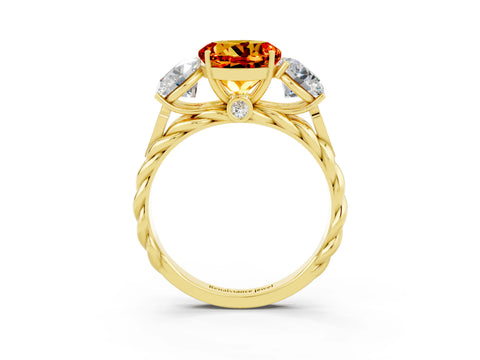 Yellow gold Three-Stone Round Cut Citrine Braided Band Ring with Four-Prong Setting_15