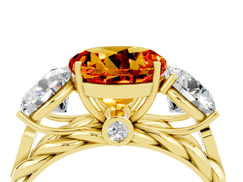 Yellow gold Three-Stone Round Cut Citrine Braided Band Ring with Four-Prong Setting_16