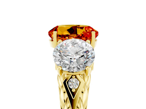 Yellow gold Three-Stone Round Cut Citrine Braided Band Ring with Four-Prong Setting_17