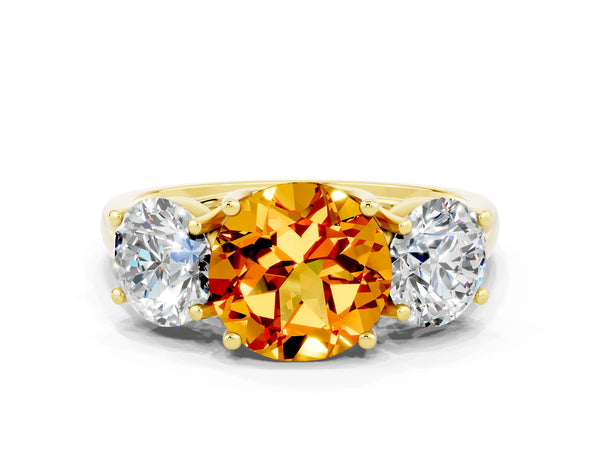Yellow gold Three-Stone Round Cut Citrine Engagement Ring with Prong Setting