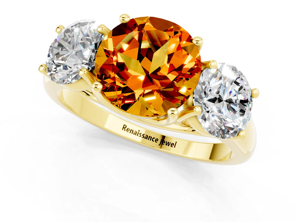 Yellow gold Three-Stone Round Cut Citrine Engagement Ring with Prong Setting