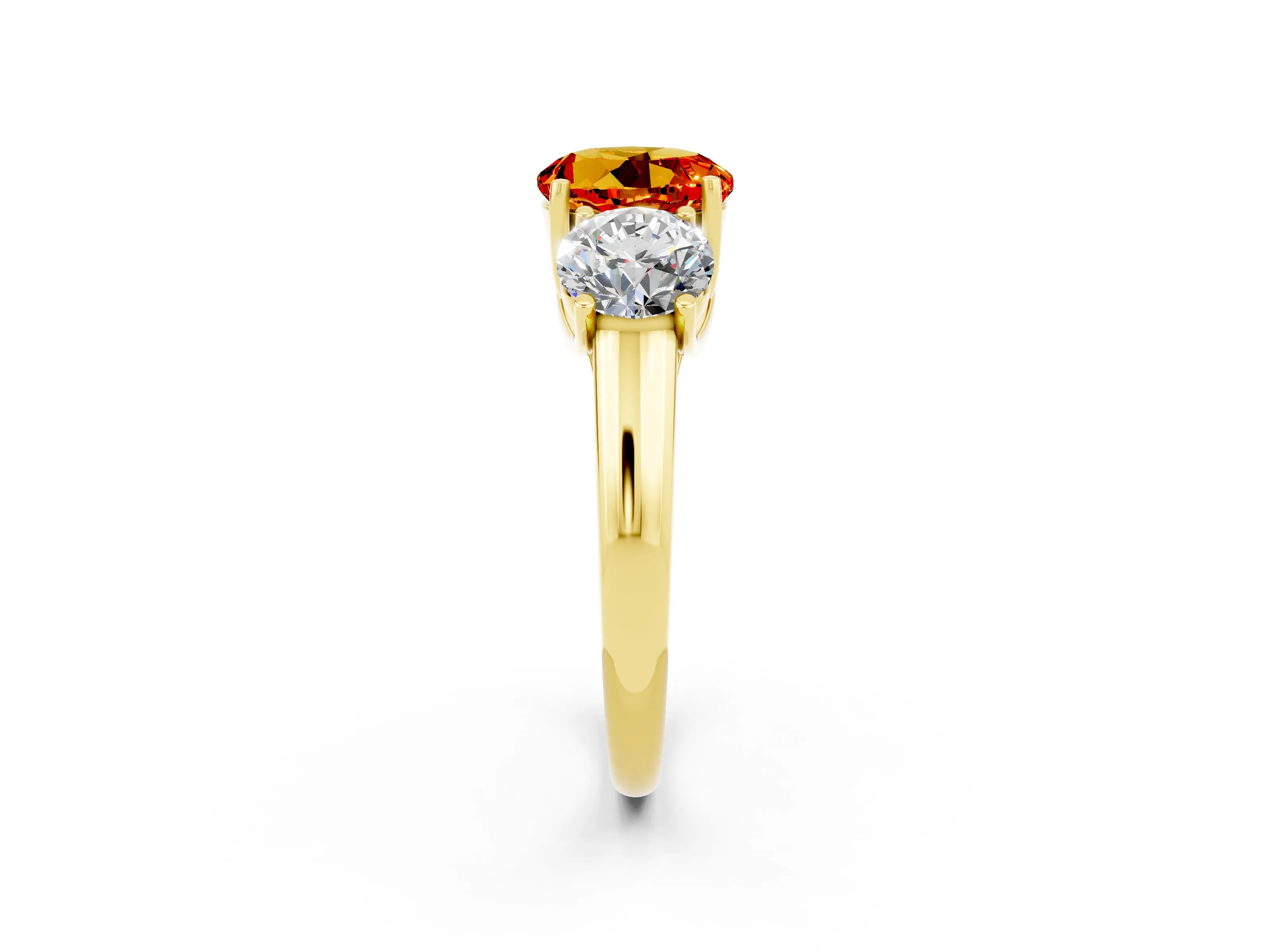 Yellow gold Three-Stone Round Cut Citrine Engagement Ring with Prong Setting_2