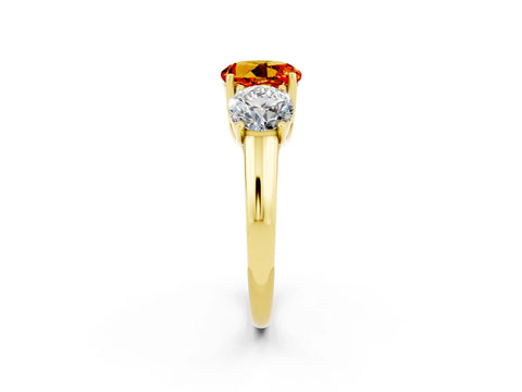 Yellow gold Three-Stone Round Cut Citrine Engagement Ring with Prong Setting_2