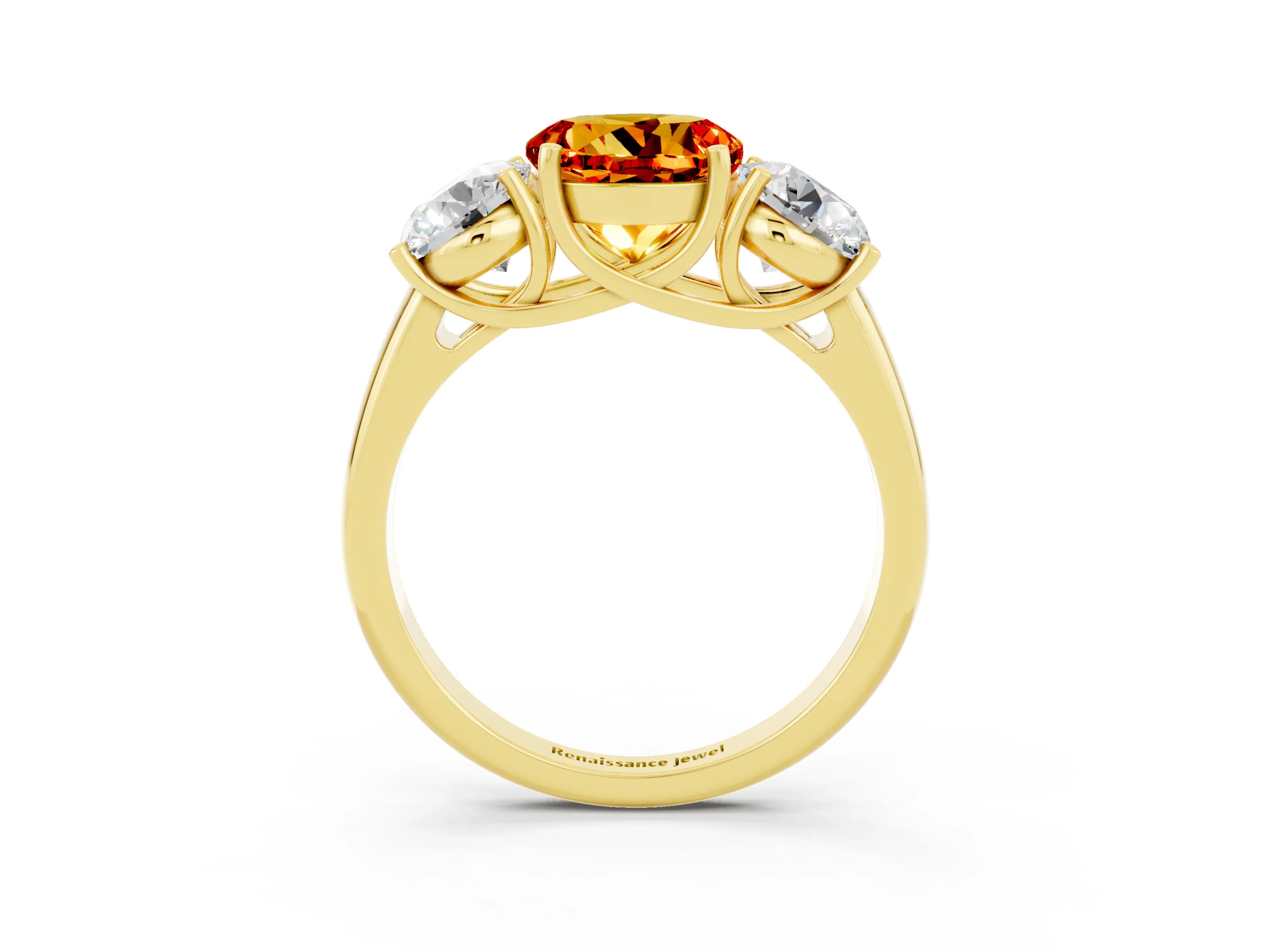 Yellow gold Three-Stone Round Cut Citrine Engagement Ring with Prong Setting_3