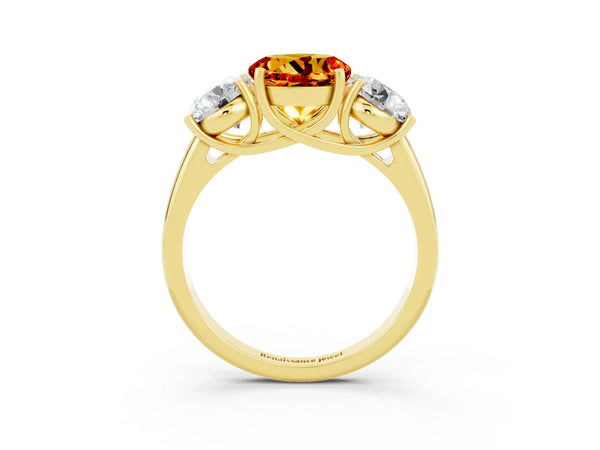 Yellow gold Three-Stone Round Cut Citrine Engagement Ring with Prong Setting