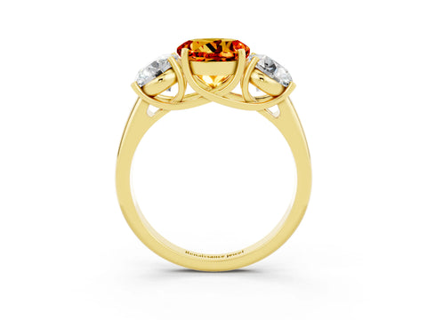 Yellow gold Three-Stone Round Cut Citrine Engagement Ring with Prong Setting_3