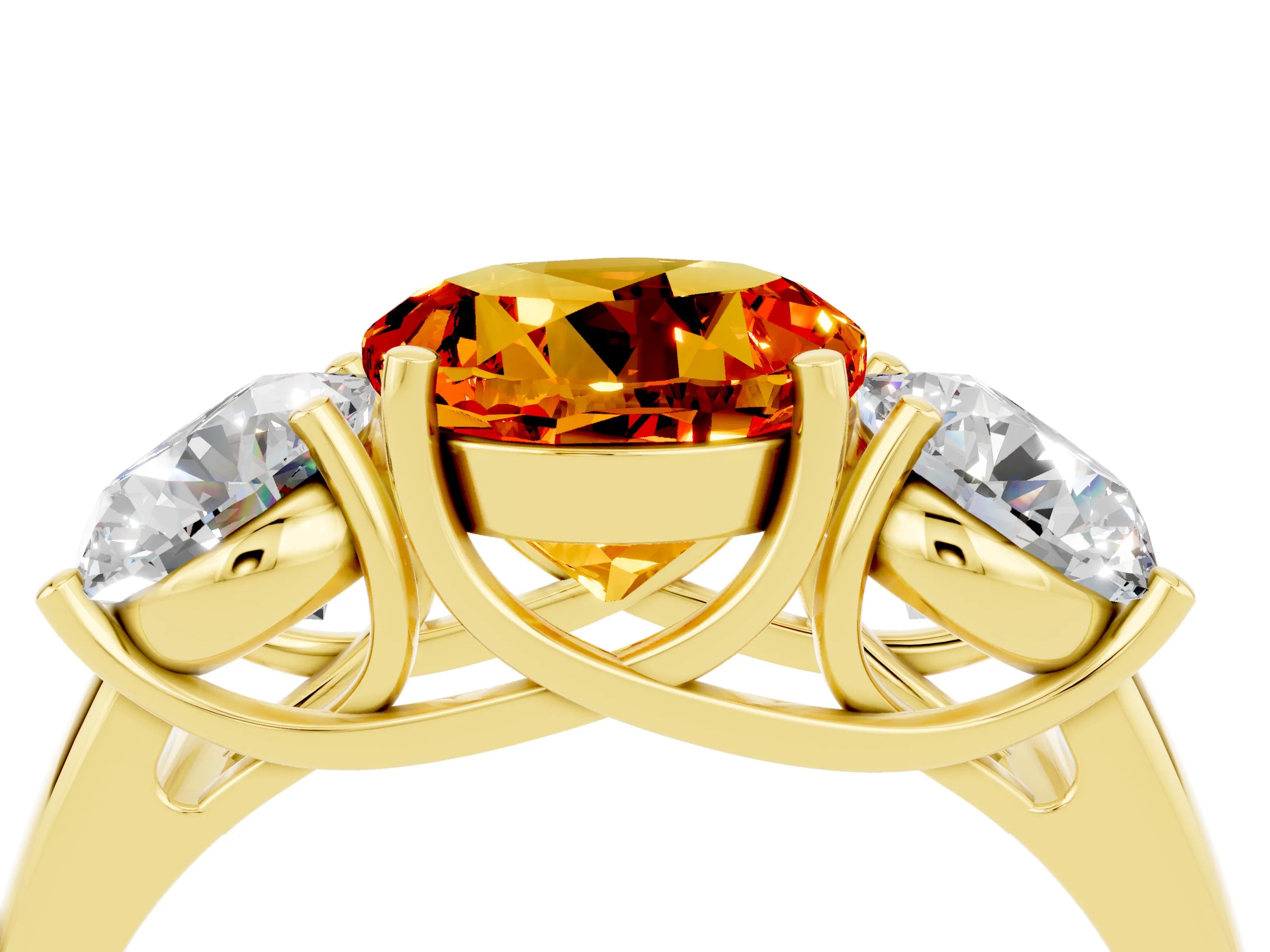 Yellow gold Three-Stone Round Cut Citrine Engagement Ring with Prong Setting_4