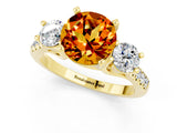 Yellow gold Three-Stone Round Cut Citrine Pavé Band with Four-Prong Setting_1