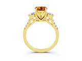 Yellow gold Three-Stone Round Cut Citrine Pavé Band with Four-Prong Setting_3