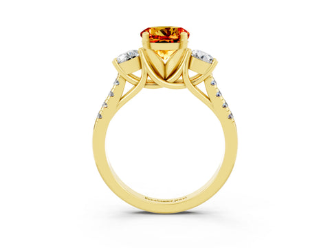 Yellow gold Three-Stone Round Cut Citrine Pavé Band with Four-Prong Setting_3