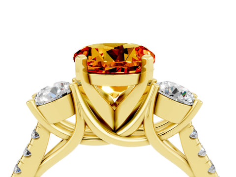 Yellow gold Three-Stone Round Cut Citrine Pavé Band with Four-Prong Setting_4