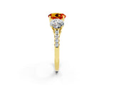 Yellow gold Three-Stone Round Cut Citrine Ring with Pavé Band and Prong Setting_14