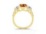 Yellow gold Three-Stone Round Cut Citrine Ring with Pavé Band and Prong Setting_15