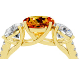 Yellow gold Three-Stone Round Cut Citrine Ring with Pavé Band and Prong Setting_16