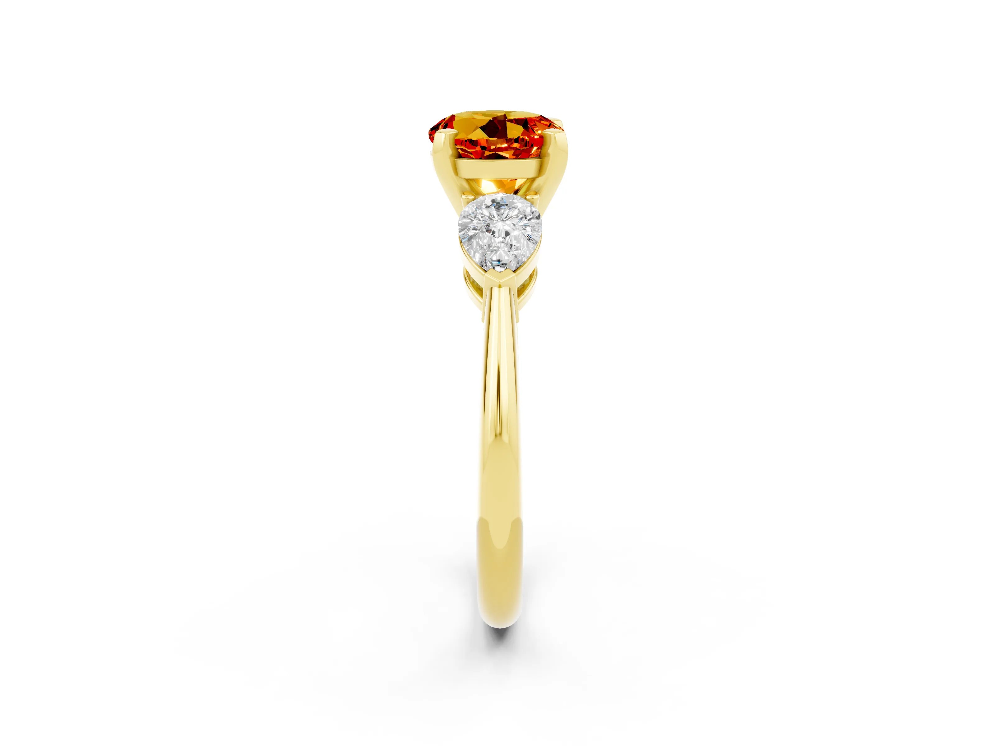 Yellow gold Three-Stone Round Cut Citrine Ring with Pear Side Stones and Four-Prong Setting_2